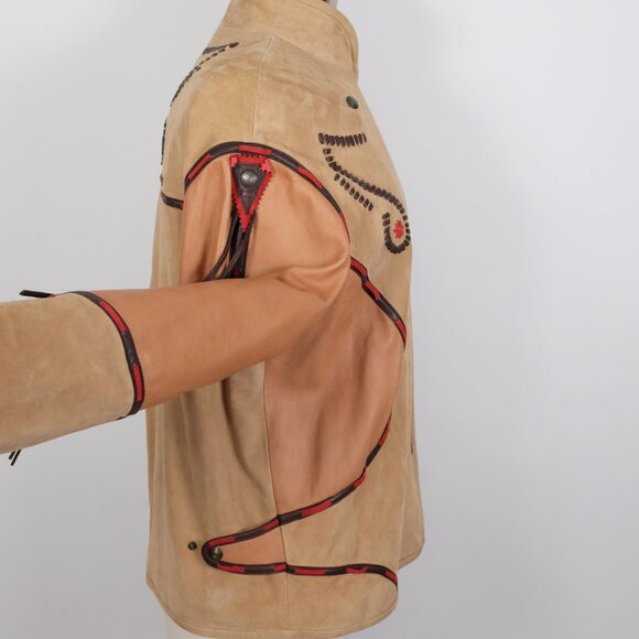 ETRO leather suede jacket 48 US 12 Western Native American tassels - Picture 11 of 13